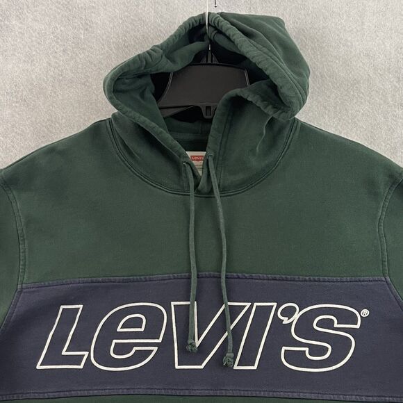 Levis Hoodie Mens Large Green Pullover Color Block Logo Long Sleeve Sweatshirt - Picture 7 of 15